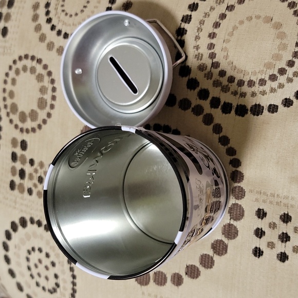 Metal tin container cow themed black n white piggy bank canister - Picture 6 of 6